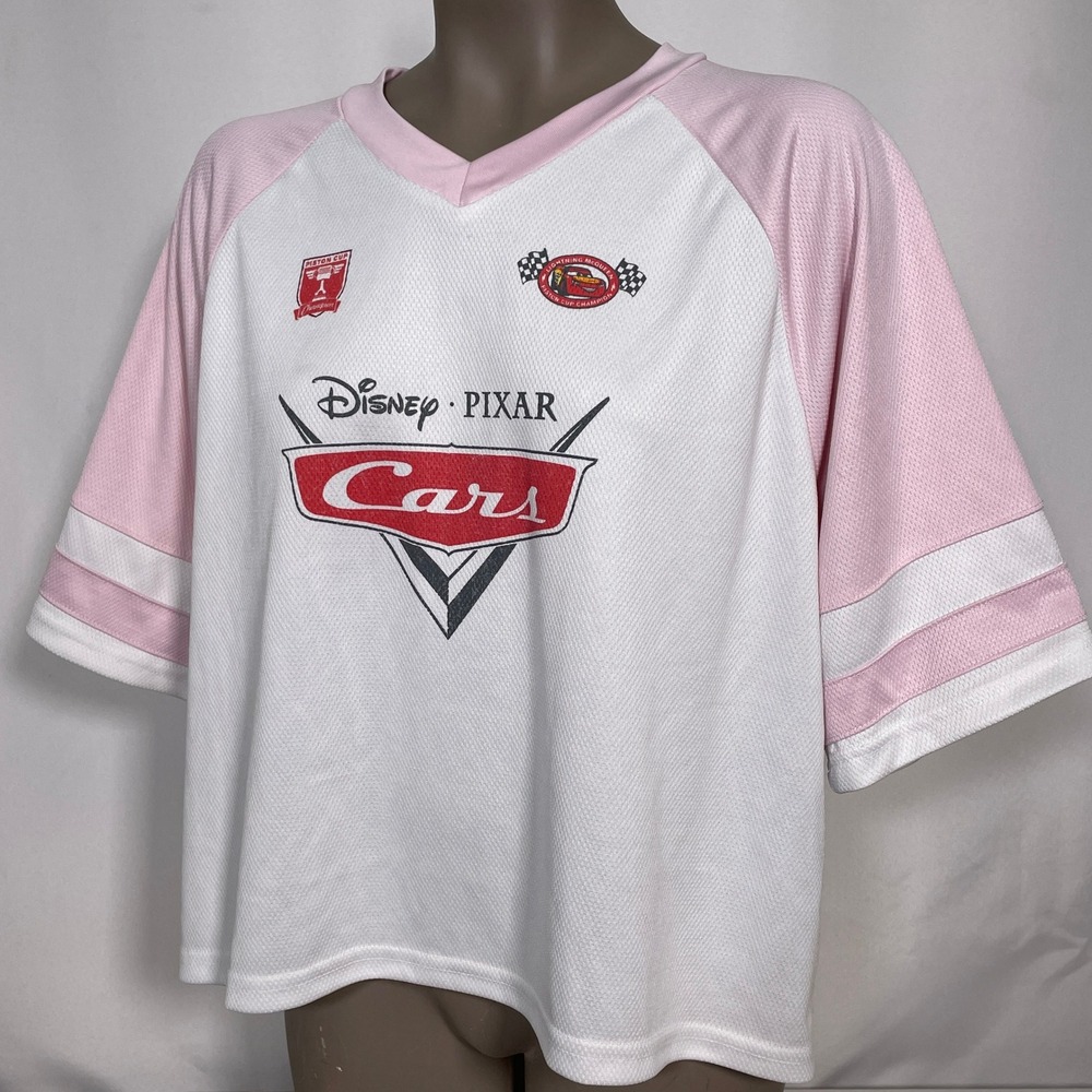 Disney Pixar Cars Lightning McQueen #95 White Piston Cup Jersey Women's LARGE - Picture 3 of 9